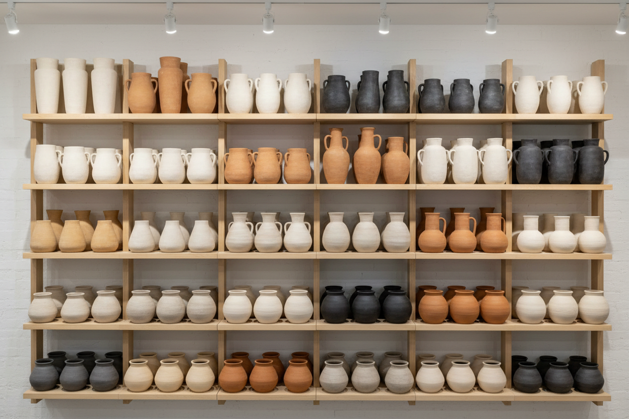 Wall of ceramic vases bulk
